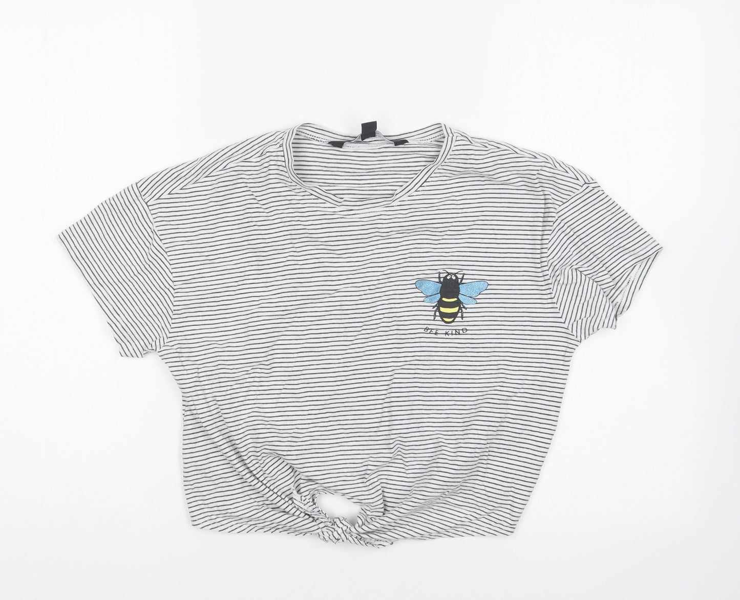 New Look Girls Beige Striped Cotton Basic T-Shirt Size 12-13 Years Round Neck Tie - Bee Kind