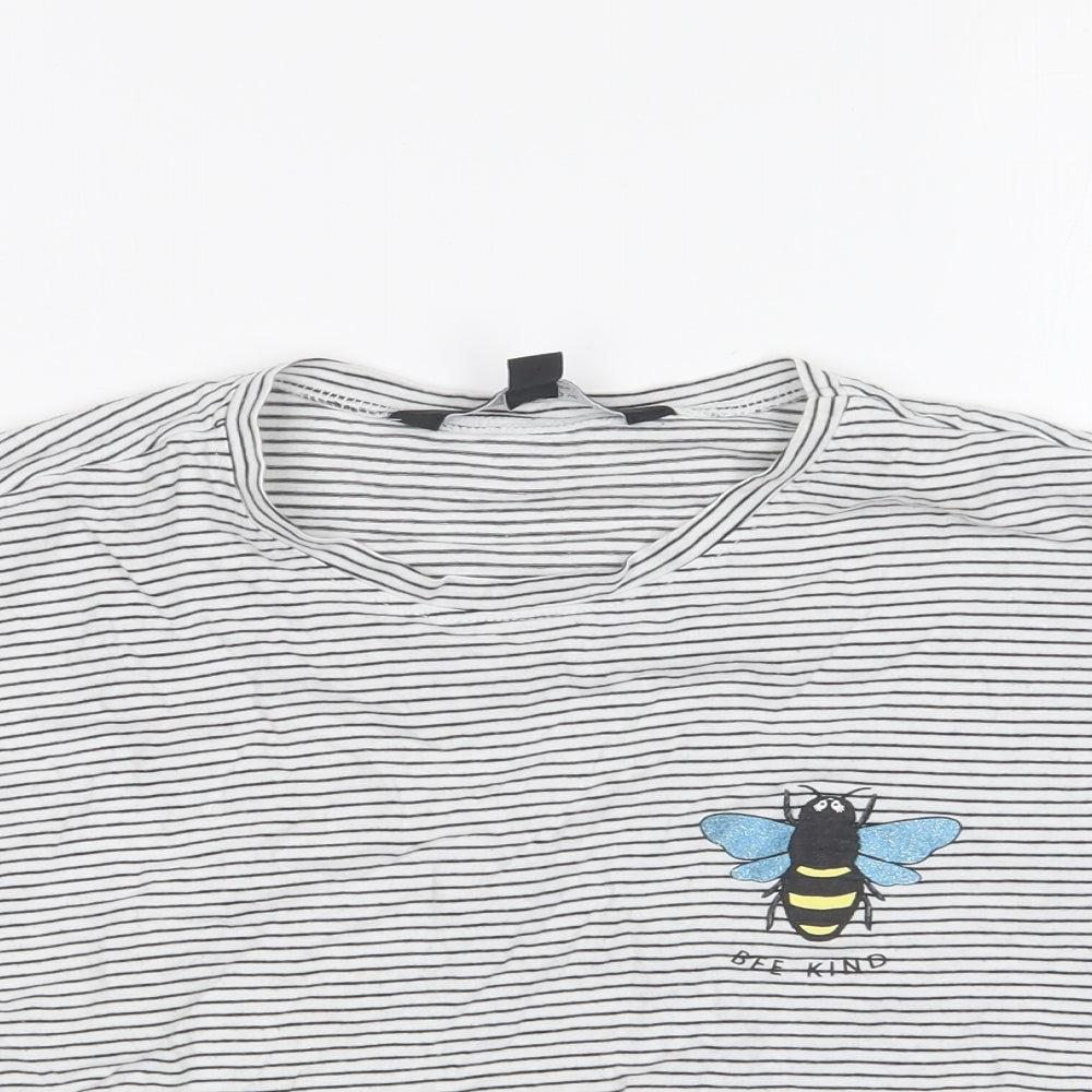 New Look Girls Beige Striped Cotton Basic T-Shirt Size 12-13 Years Round Neck Tie - Bee Kind