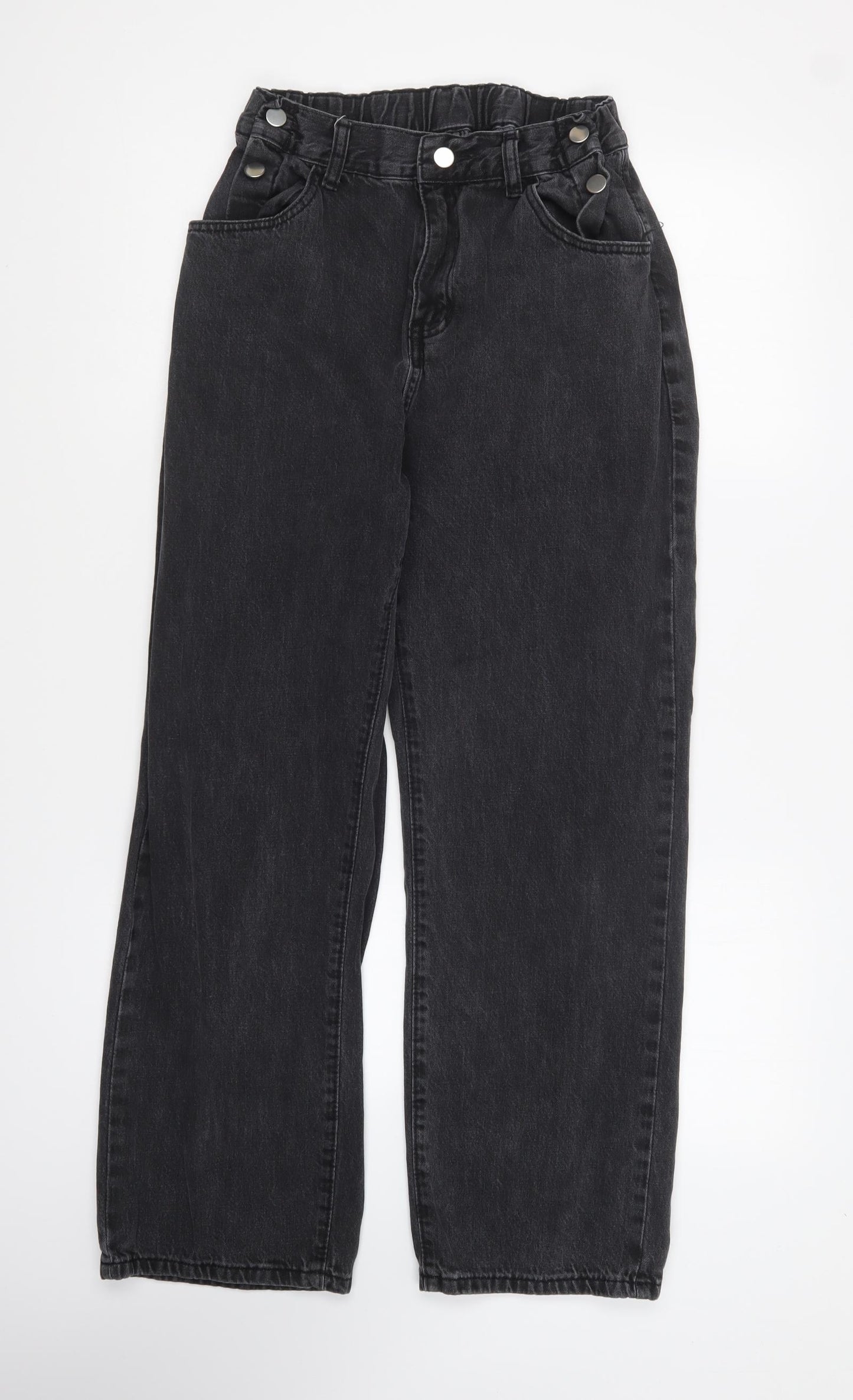 H&M Girls Black Polyester Wide-Leg Jeans Size L Regular Button