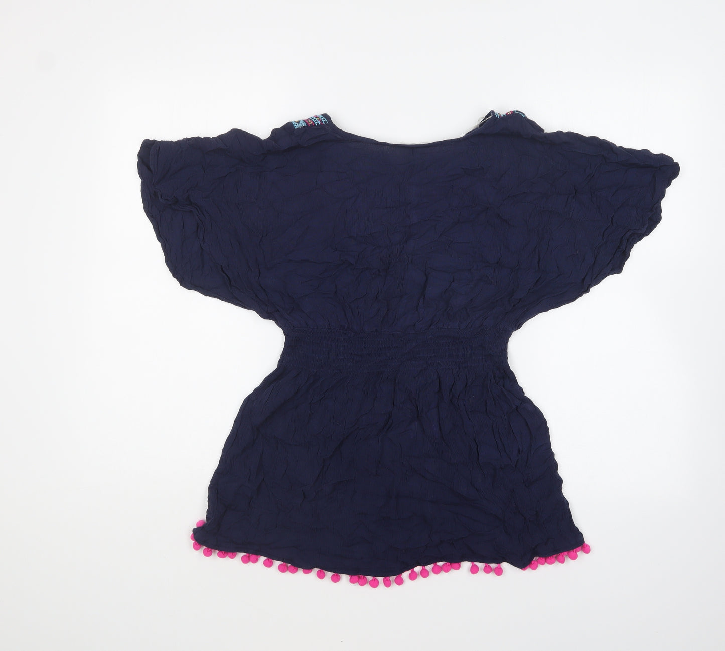 Matalan Girls Blue Viscose Basic Blouse Size 12 Years V-Neck Pullover