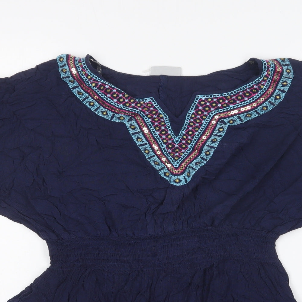 Matalan Girls Blue Viscose Basic Blouse Size 12 Years V-Neck Pullover