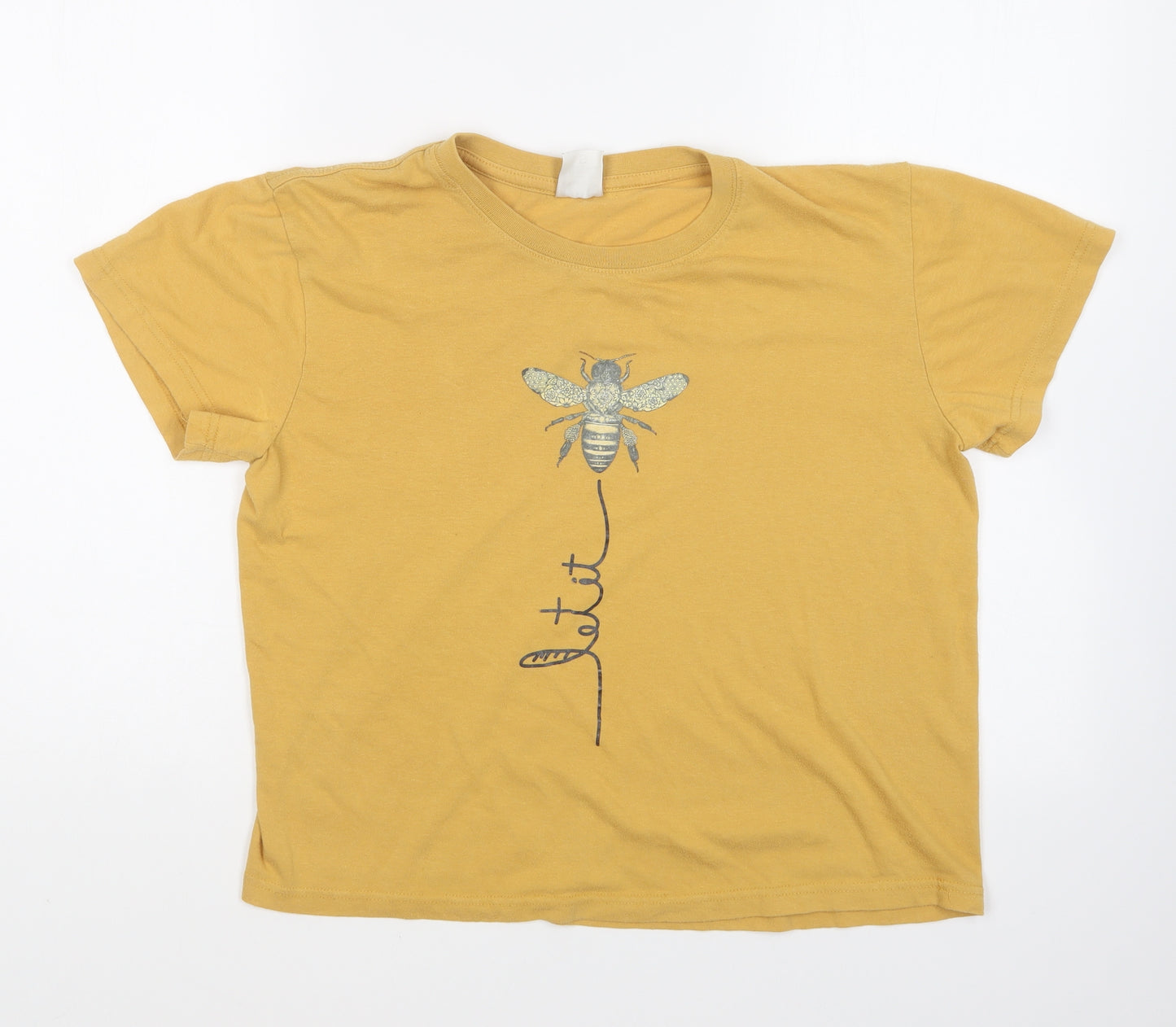 Preworn Womens Yellow Cotton Basic T-Shirt Size S Round Neck - Let It Bee