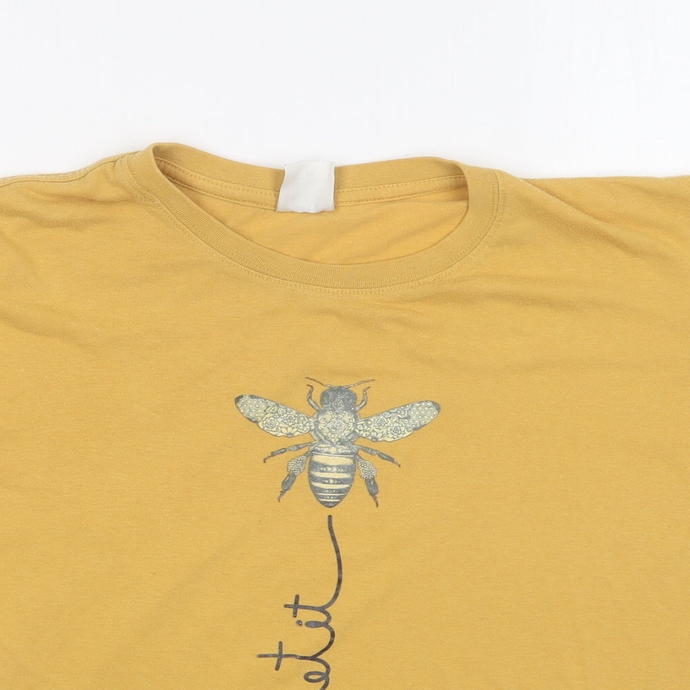 Preworn Womens Yellow Cotton Basic T-Shirt Size S Round Neck - Let It Bee