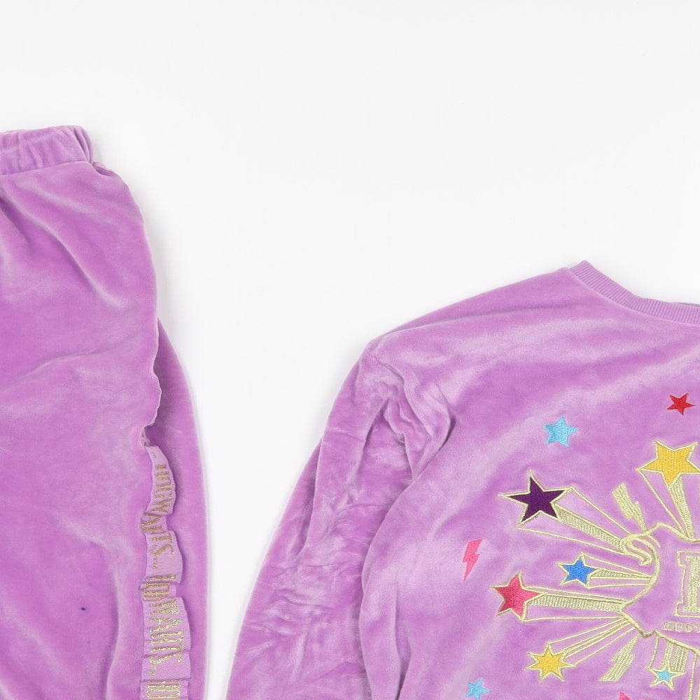 Marks and Spencer Girls Purple Solid Polyester Top Pyjama Set Size 11-12 Years Pullover - Hogwarts