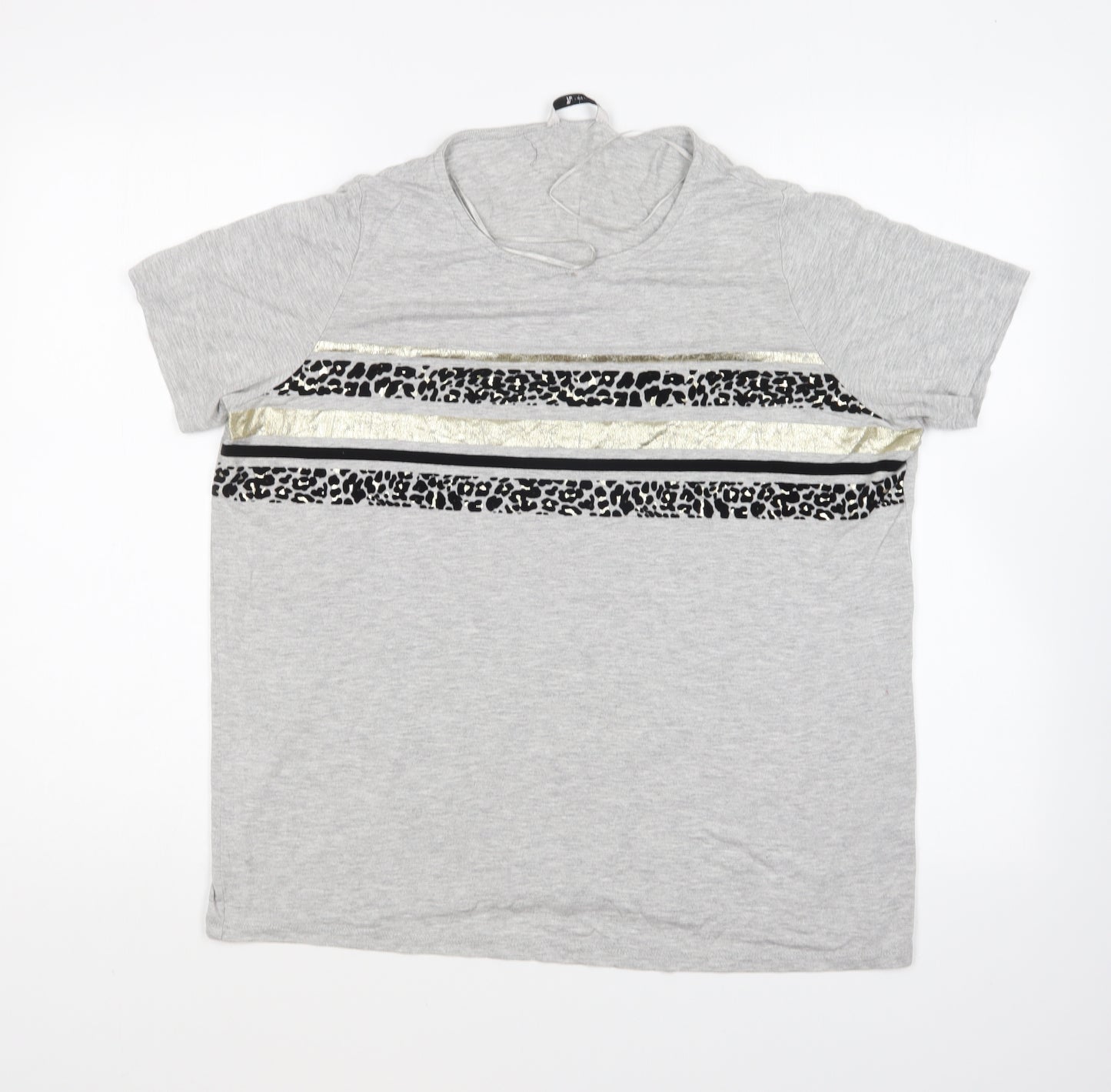 TU Womens Grey Animal Print Cotton Basic T-Shirt Size 14 Round Neck