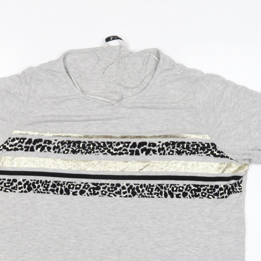 TU Womens Grey Animal Print Cotton Basic T-Shirt Size 14 Round Neck