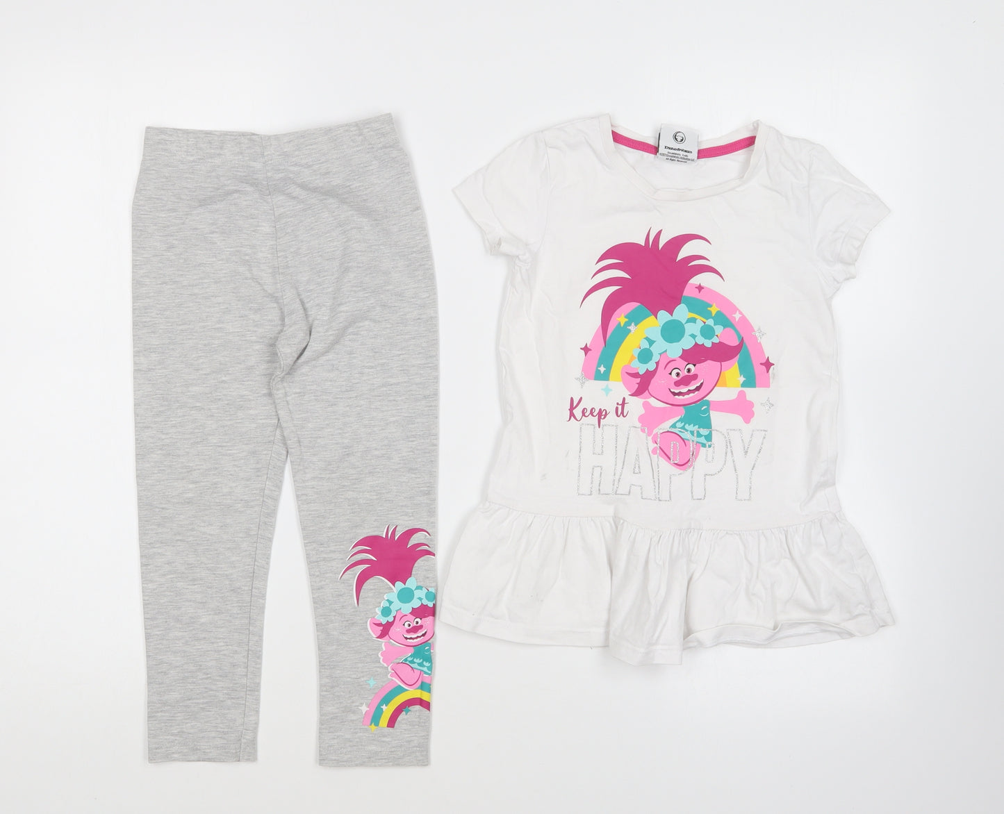 George Girls White Solid Polyester Top Pyjama Set Size 4-5 Years Pullover - Trolls