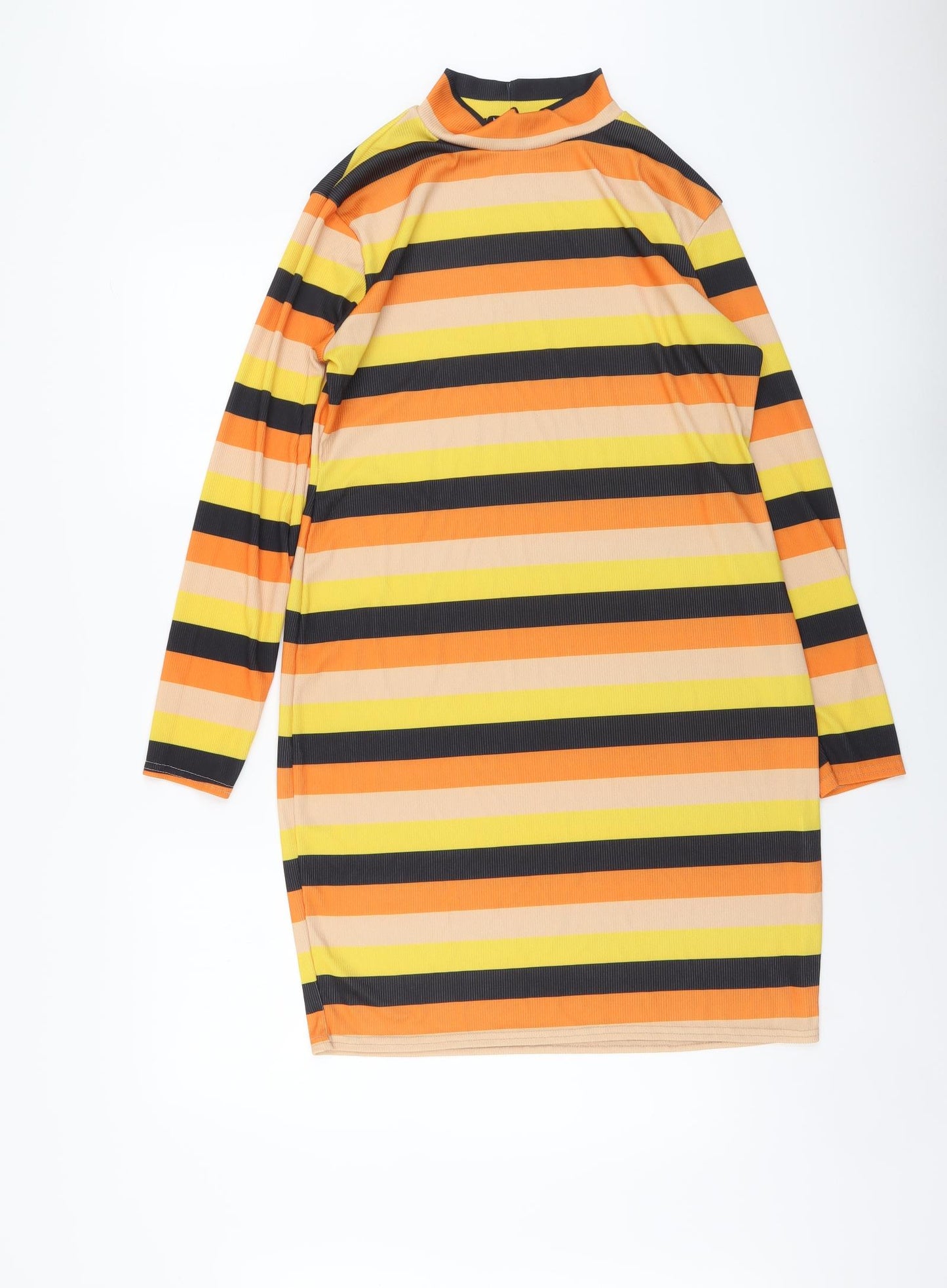 Boohoo Womens Multicoloured Striped Polyester Bodycon Size 18 High Neck Pullover