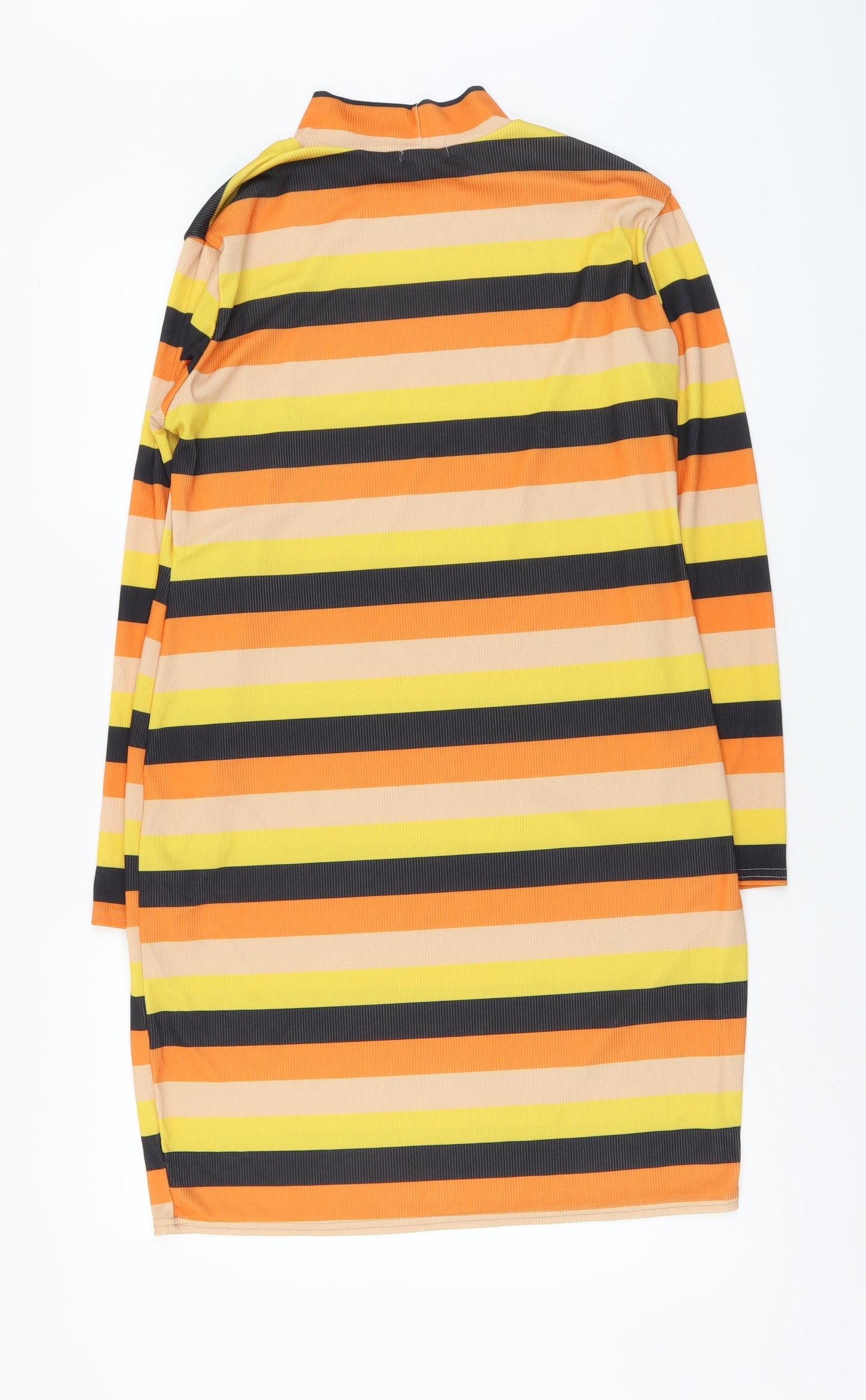 Boohoo Womens Multicoloured Striped Polyester Bodycon Size 18 High Neck Pullover