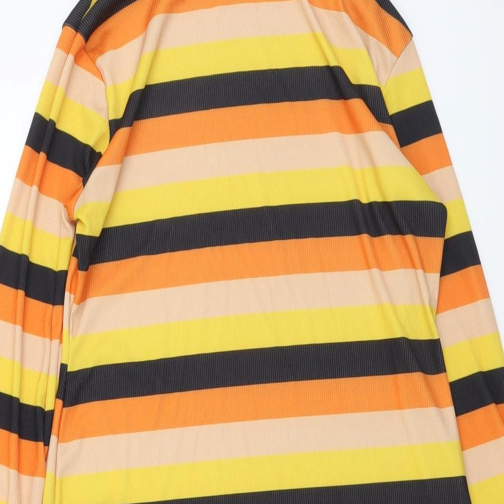 Boohoo Womens Multicoloured Striped Polyester Bodycon Size 18 High Neck Pullover