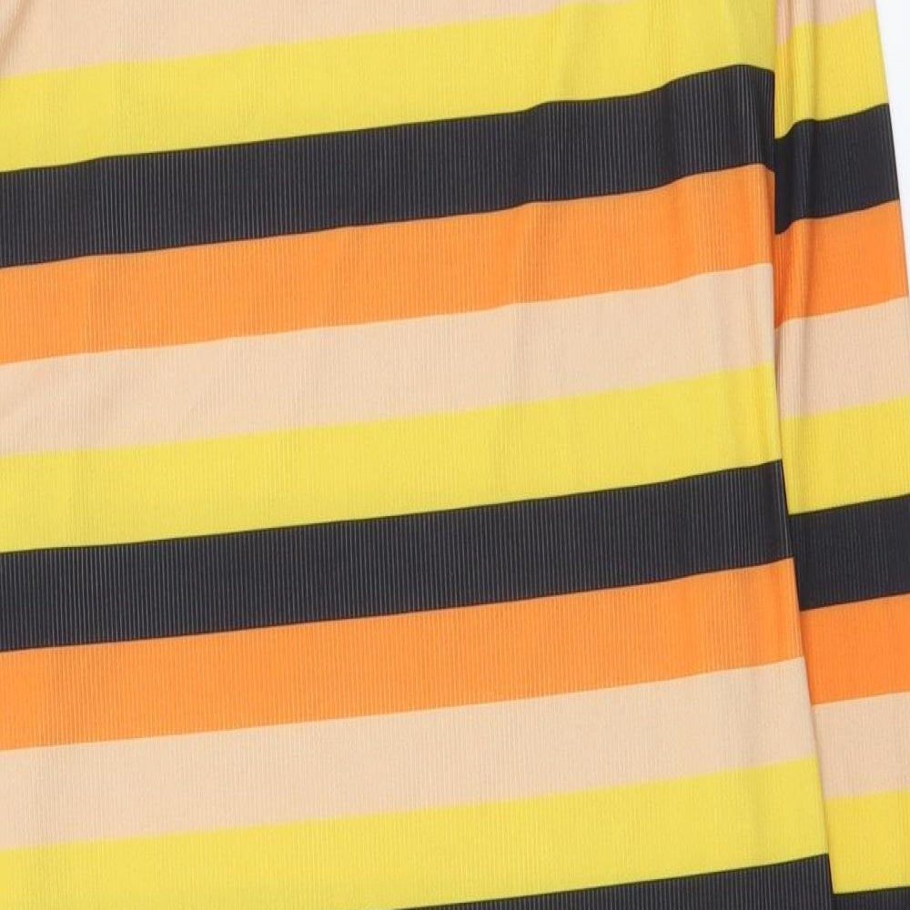 Boohoo Womens Multicoloured Striped Polyester Bodycon Size 18 High Neck Pullover
