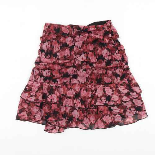 Primark Womens Pink Floral Polyester A-Line Skirt Size 4 Zip