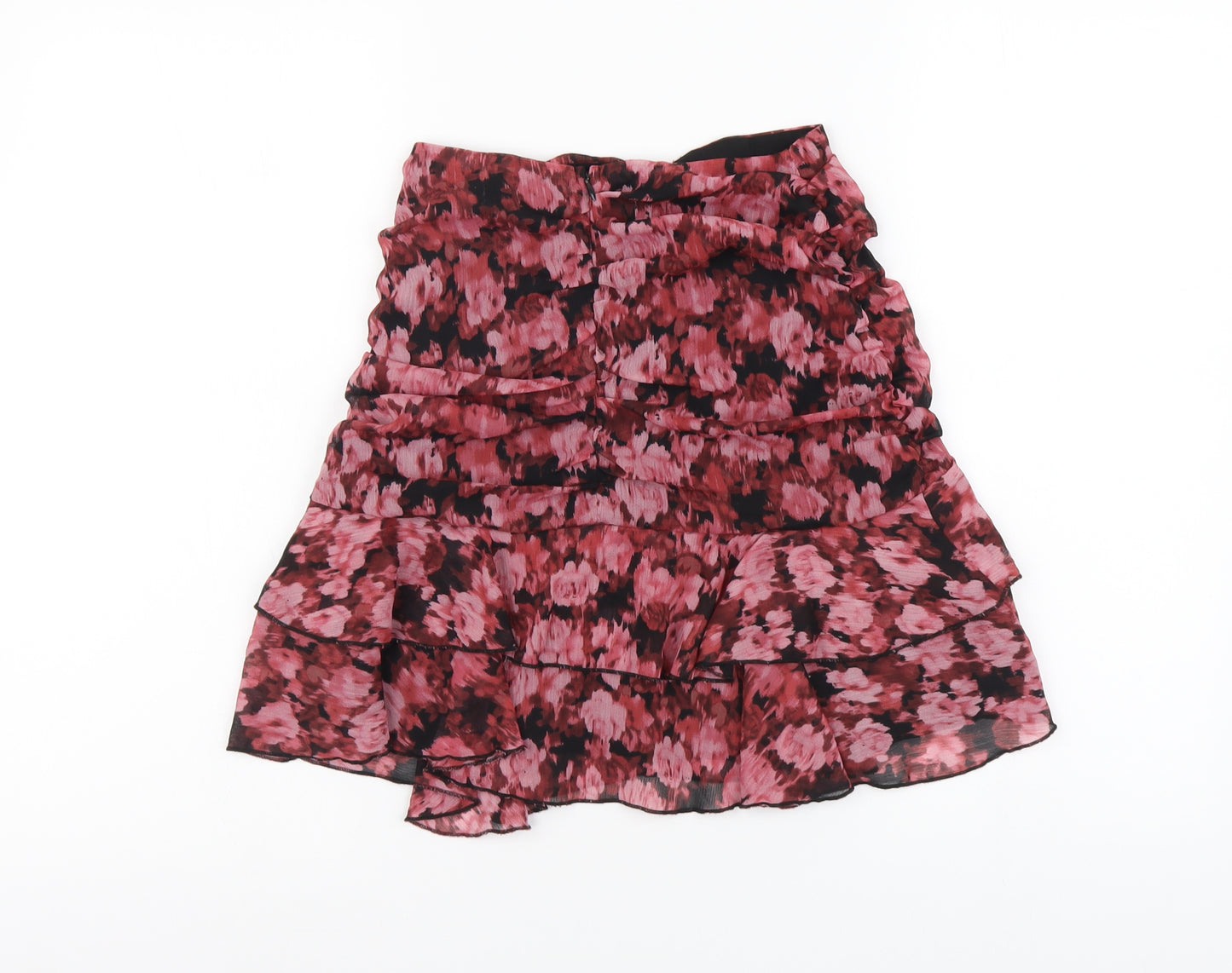 Primark Womens Pink Floral Polyester A-Line Skirt Size 4 Zip