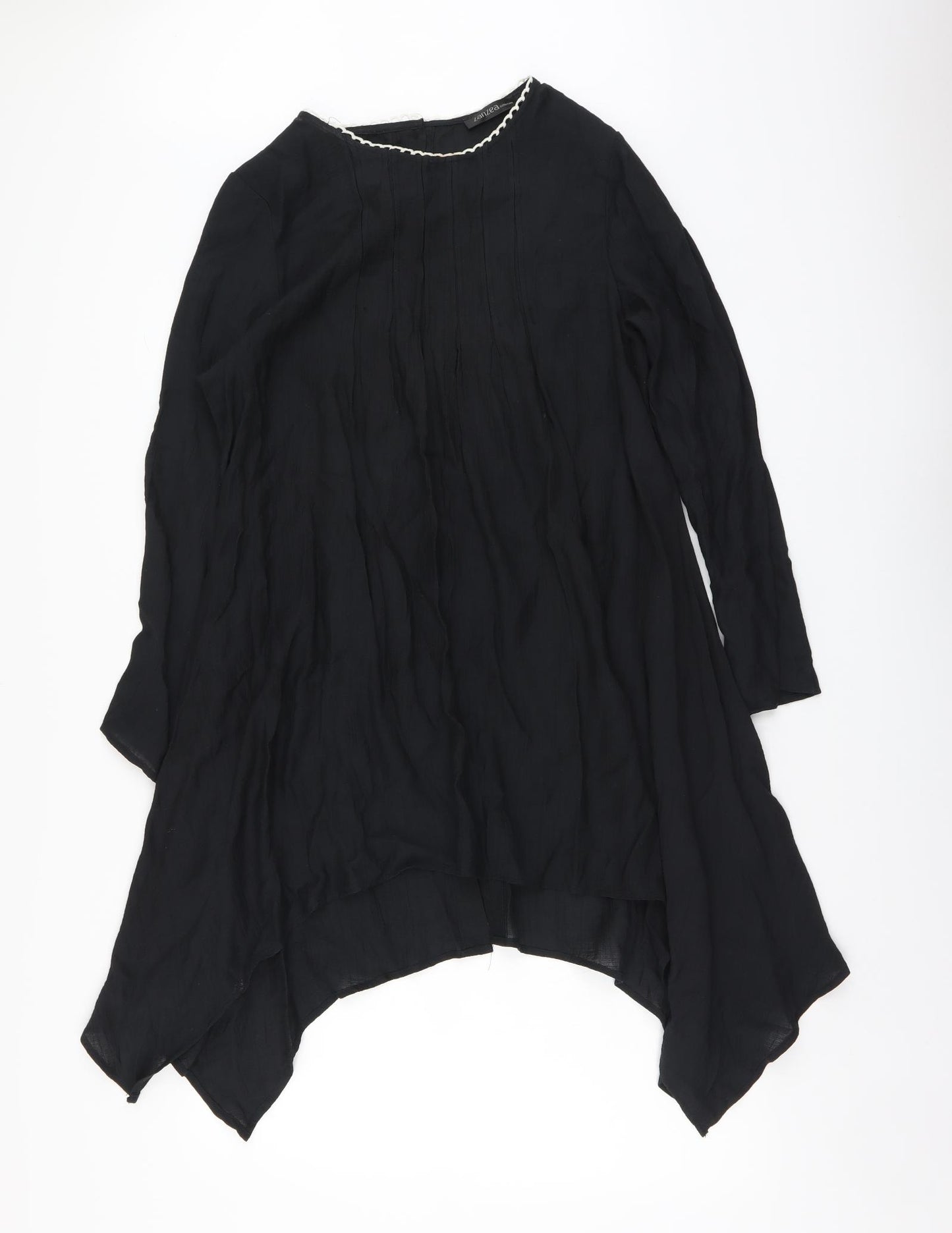 Zanzea Womens Black Rayon A-Line Size M Round Neck Button