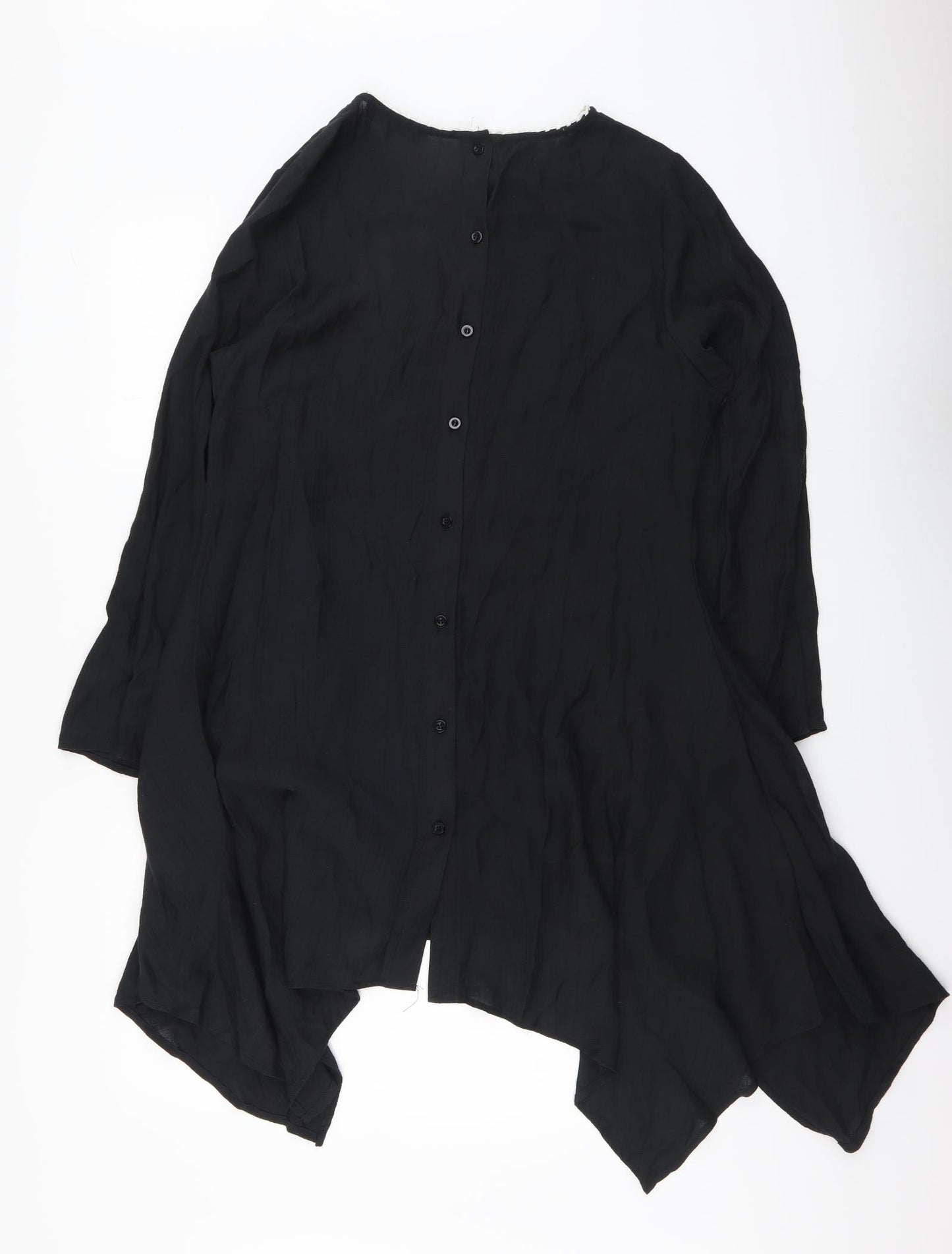 Zanzea Womens Black Rayon A-Line Size M Round Neck Button
