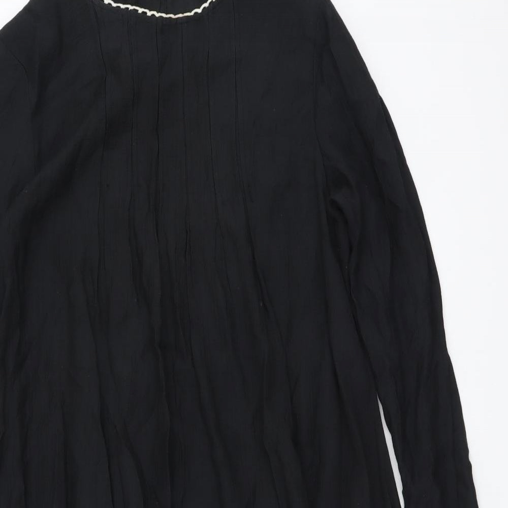 Zanzea Womens Black Rayon A-Line Size M Round Neck Button