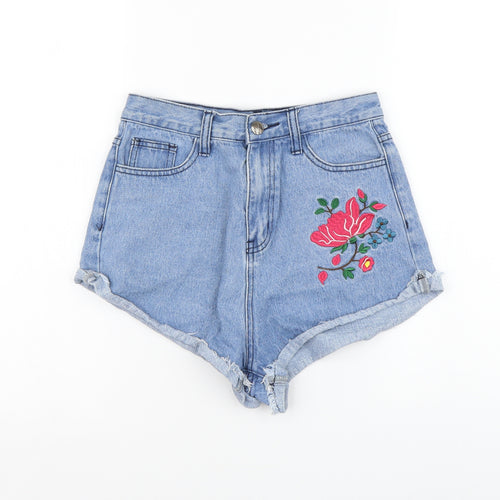 Missguided Womens Blue Cotton Cut-Off Shorts Size 8 L3 in Regular Button