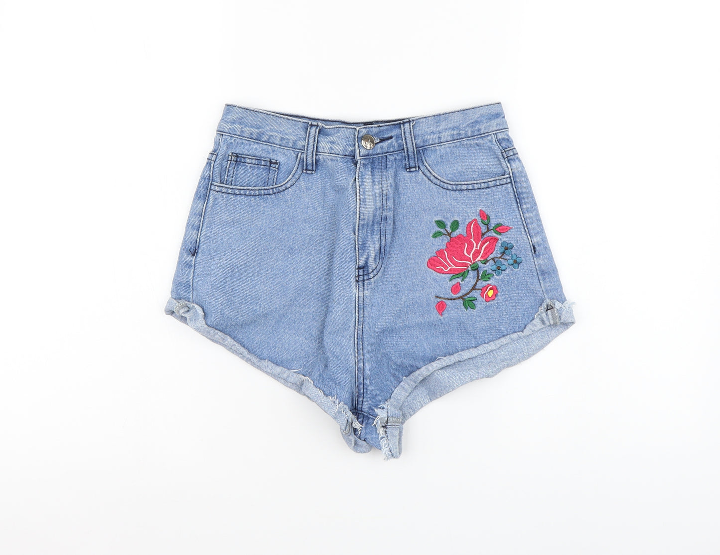 Missguided Womens Blue Cotton Cut-Off Shorts Size 8 L3 in Regular Button