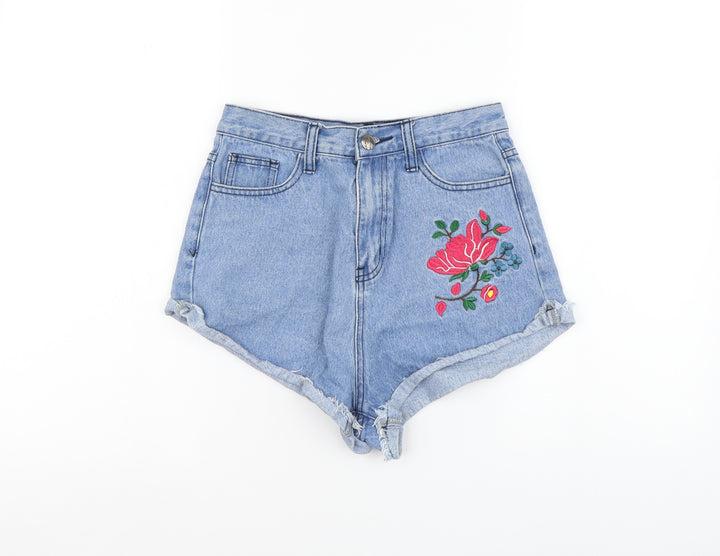 Missguided Womens Blue Cotton Cut-Off Shorts Size 8 L3 in Regular Button
