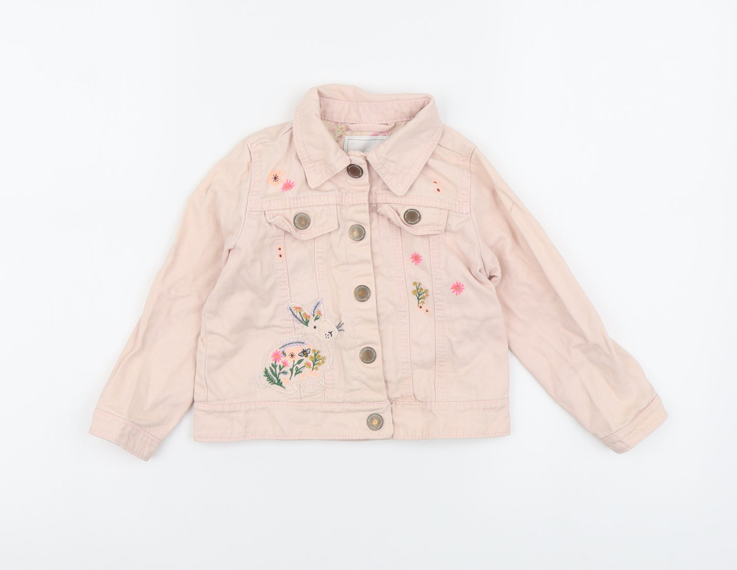 NEXT Girls Pink Jacket Size 2-3 Years Button - Floral Detailing