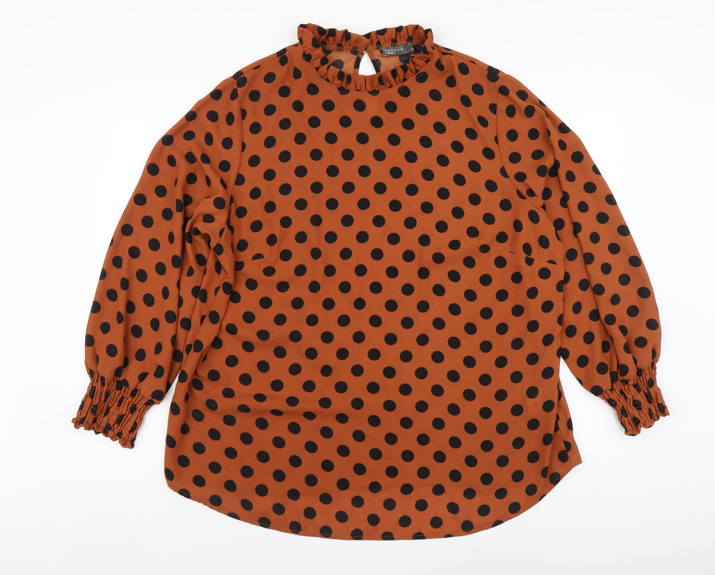 Papaya Womens Brown Polka Dot Polyester Basic Blouse Size 20 High Neck