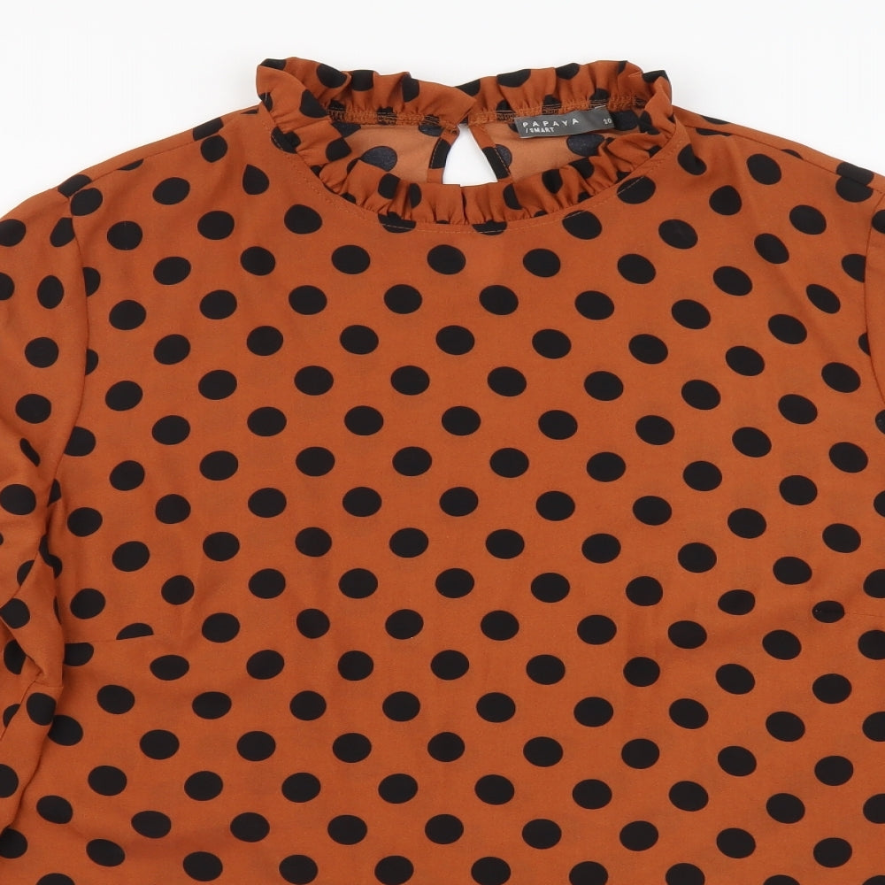Papaya Womens Brown Polka Dot Polyester Basic Blouse Size 20 High Neck