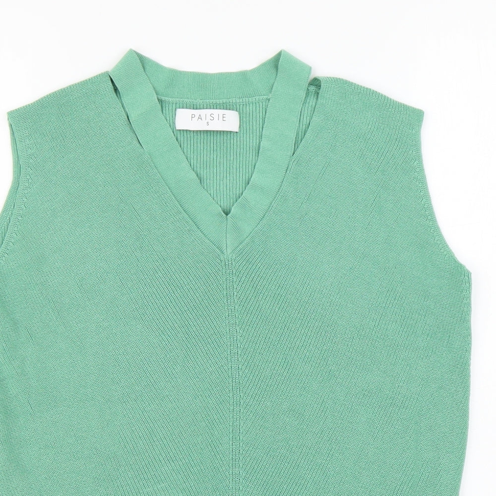 Paisie Womens Green Viscose Basic Tank Size S V-Neck