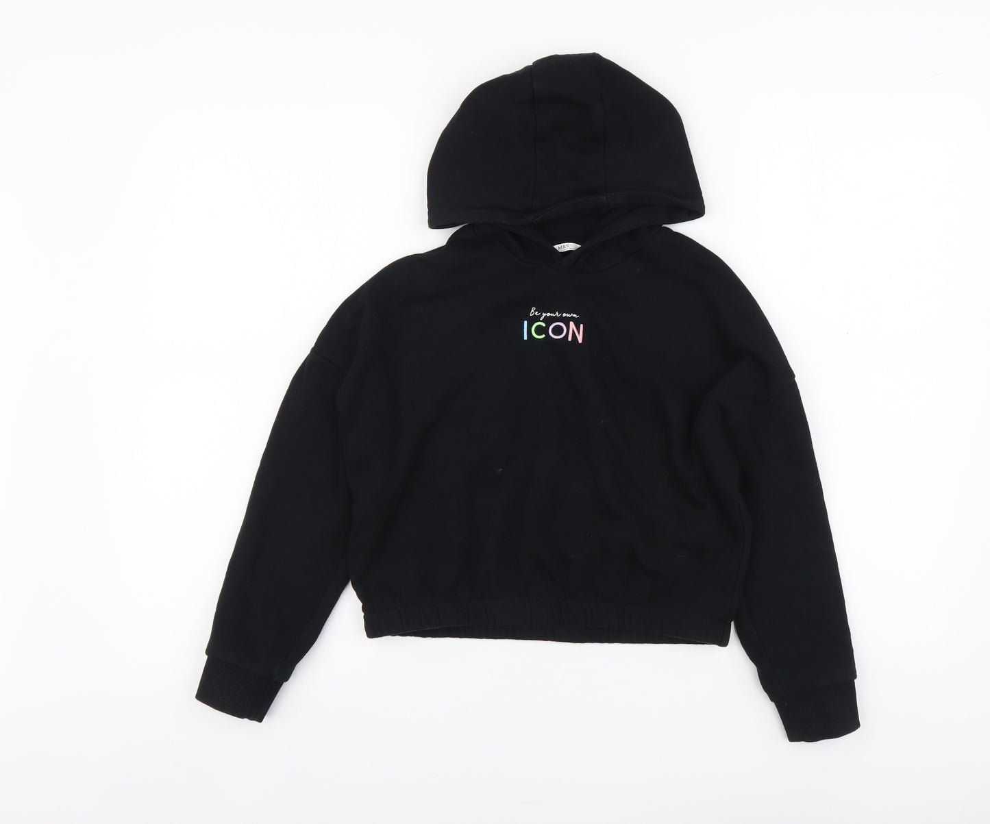 Marks and Spencer Girls Black Cotton Pullover Hoodie Size 9-10 Years Pullover - ICON