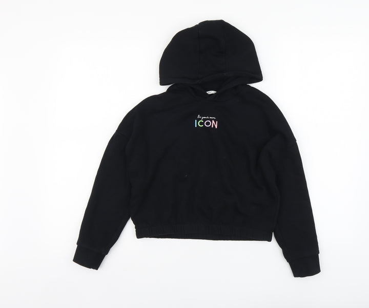 Marks and Spencer Girls Black Cotton Pullover Hoodie Size 9-10 Years Pullover - ICON