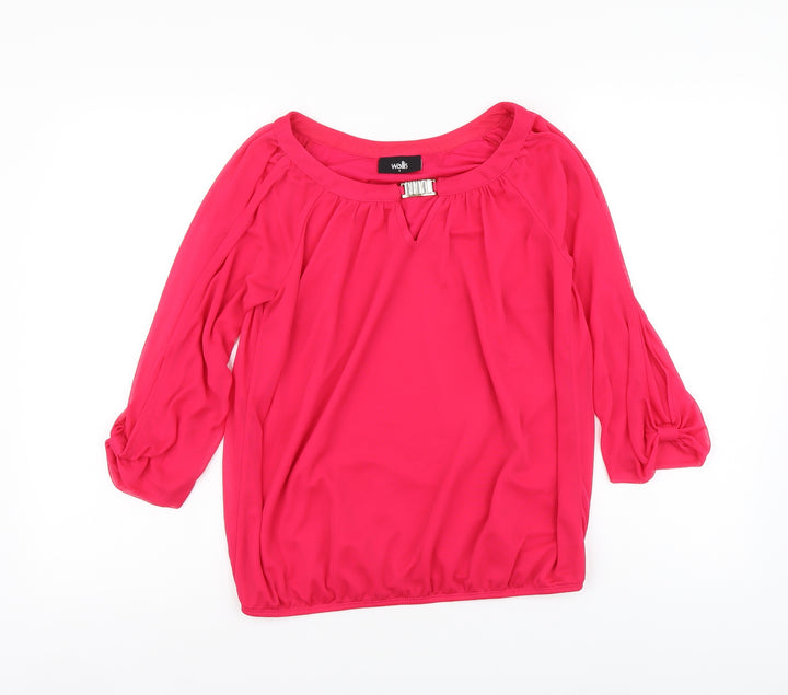 Wallis Womens Pink Polyester Basic Blouse Size S Boat Neck