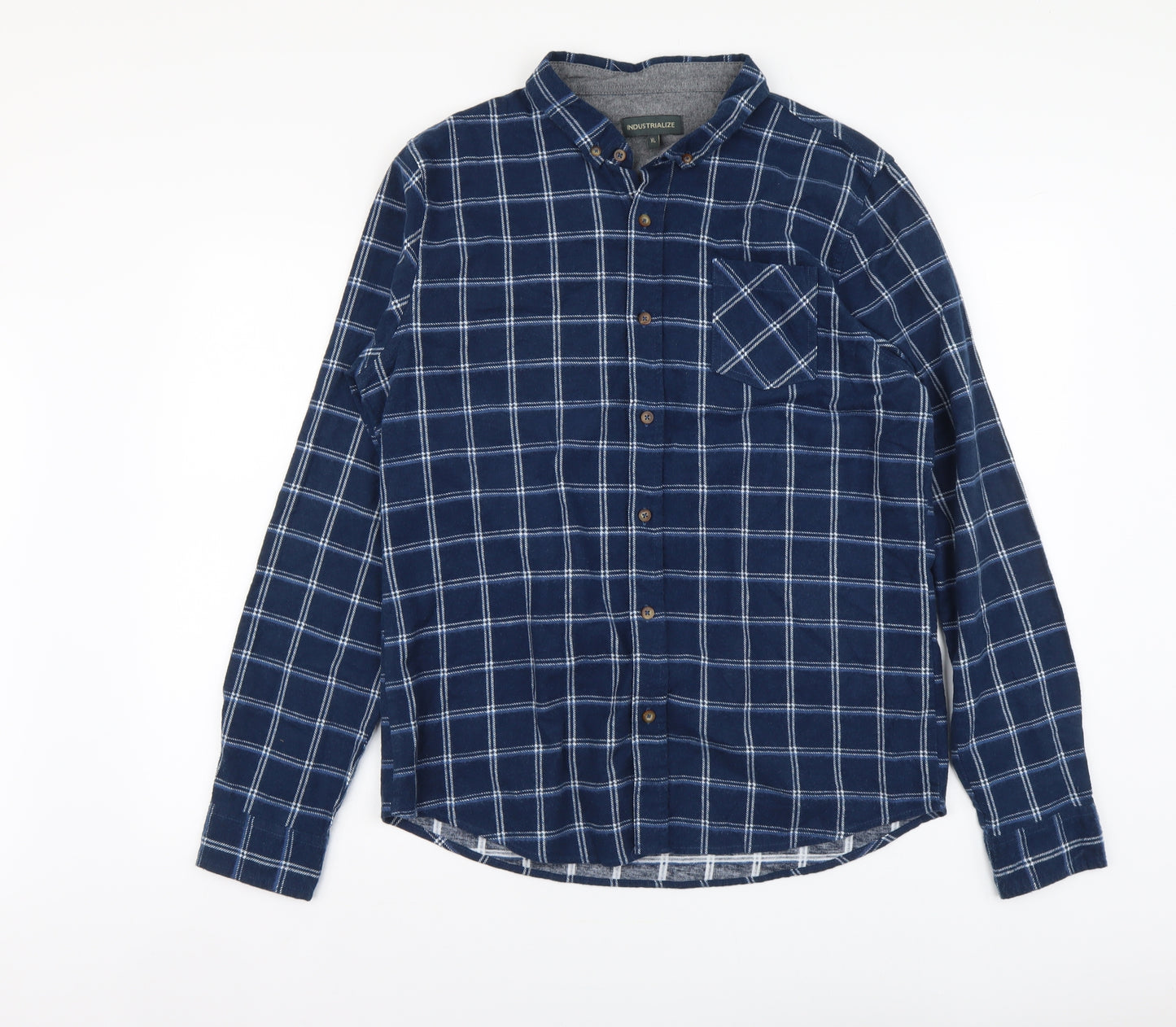 Industrialize Mens Blue Plaid Cotton Button-Up Size XL Collared Button
