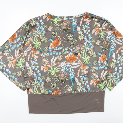 Paco Boutique Womens Multicoloured Floral Polyester Basic Blouse Size 10 Round Neck