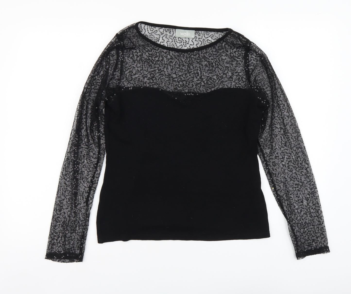 Wallis Womens Black Viscose Basic Blouse Size 10 Round Neck