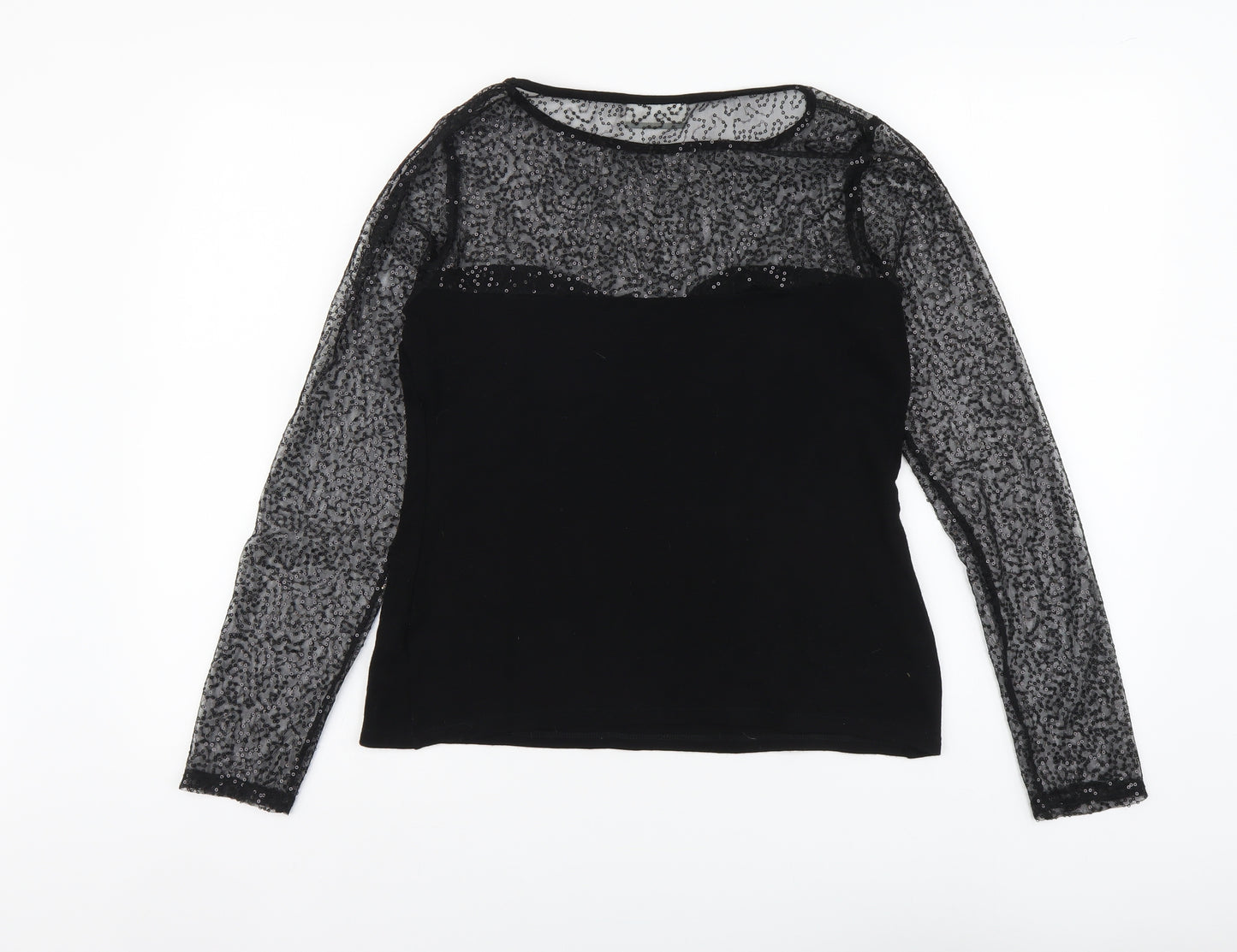 Wallis Womens Black Viscose Basic Blouse Size 10 Round Neck