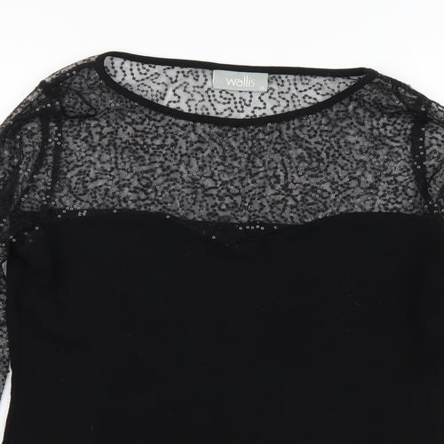 Wallis Womens Black Viscose Basic Blouse Size 10 Round Neck