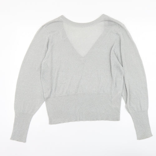 VILA Womens Silver V-Neck Viscose Henley Jumper Size L