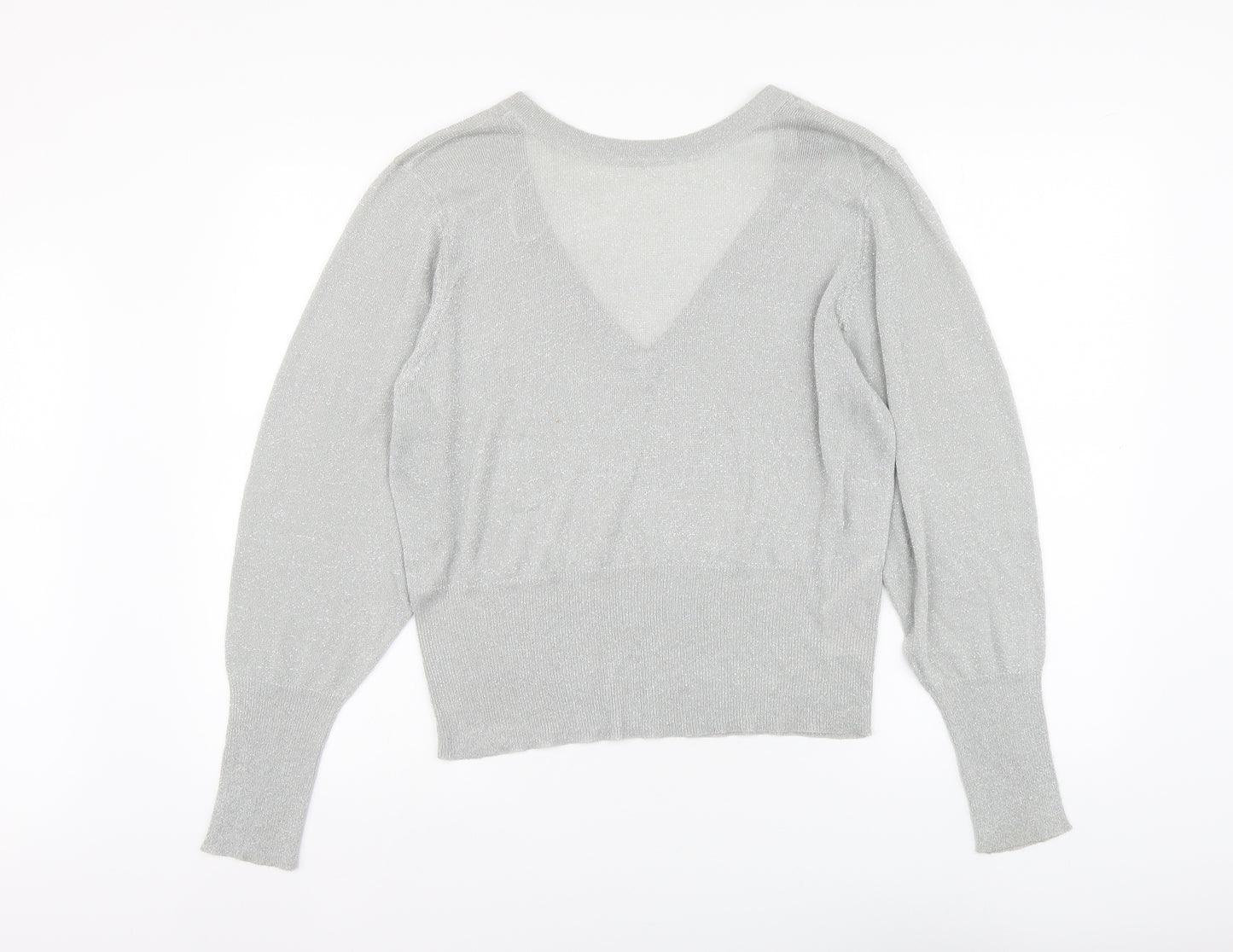 VILA Womens Silver V-Neck Viscose Henley Jumper Size L