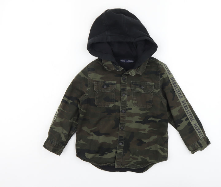 NEXT Boys Green Camouflage Cotton Basic Button-Up Size 2-3 Years Collared Button