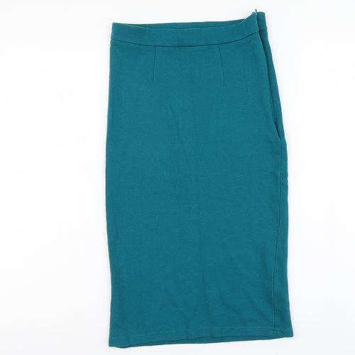 Topshop Womens Blue Cotton Straight & Pencil Skirt Size 8 Buckle