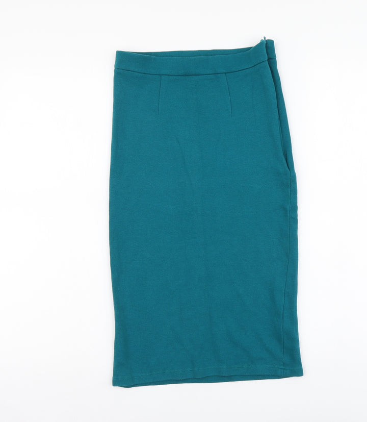 Topshop Womens Blue Cotton Straight & Pencil Skirt Size 8 Buckle