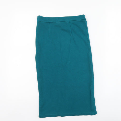 Topshop Womens Blue Cotton Straight & Pencil Skirt Size 8 Buckle
