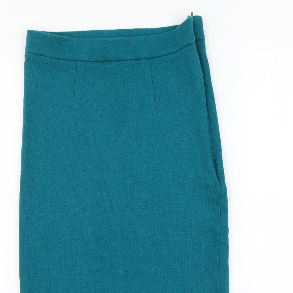 Topshop Womens Blue Cotton Straight & Pencil Skirt Size 8 Buckle