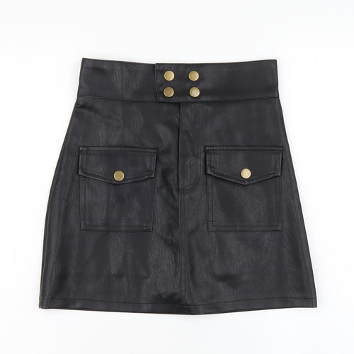 Preworn Womens Black Polyester Mini Skirt Size M Button
