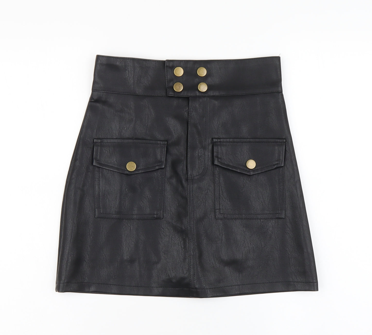 Preworn Womens Black Polyester Mini Skirt Size M Button