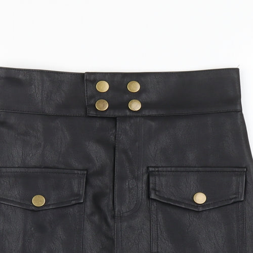 Preworn Womens Black Polyester Mini Skirt Size M Button