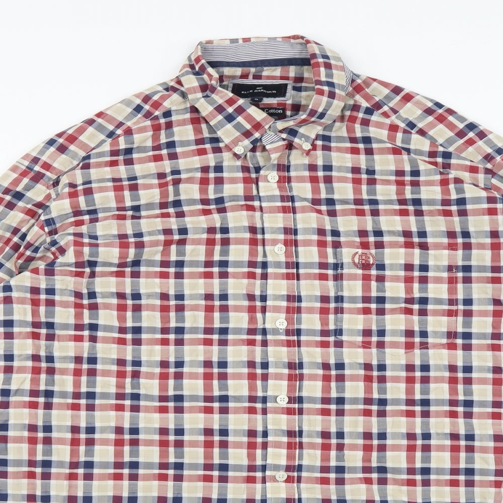 Blue Harbour Mens Multicoloured Plaid Cotton Button-Up Size XL Collared Button