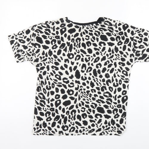 F&F Womens Black Animal Print Cotton Basic T-Shirt Size 8 Round Neck - Leopard print