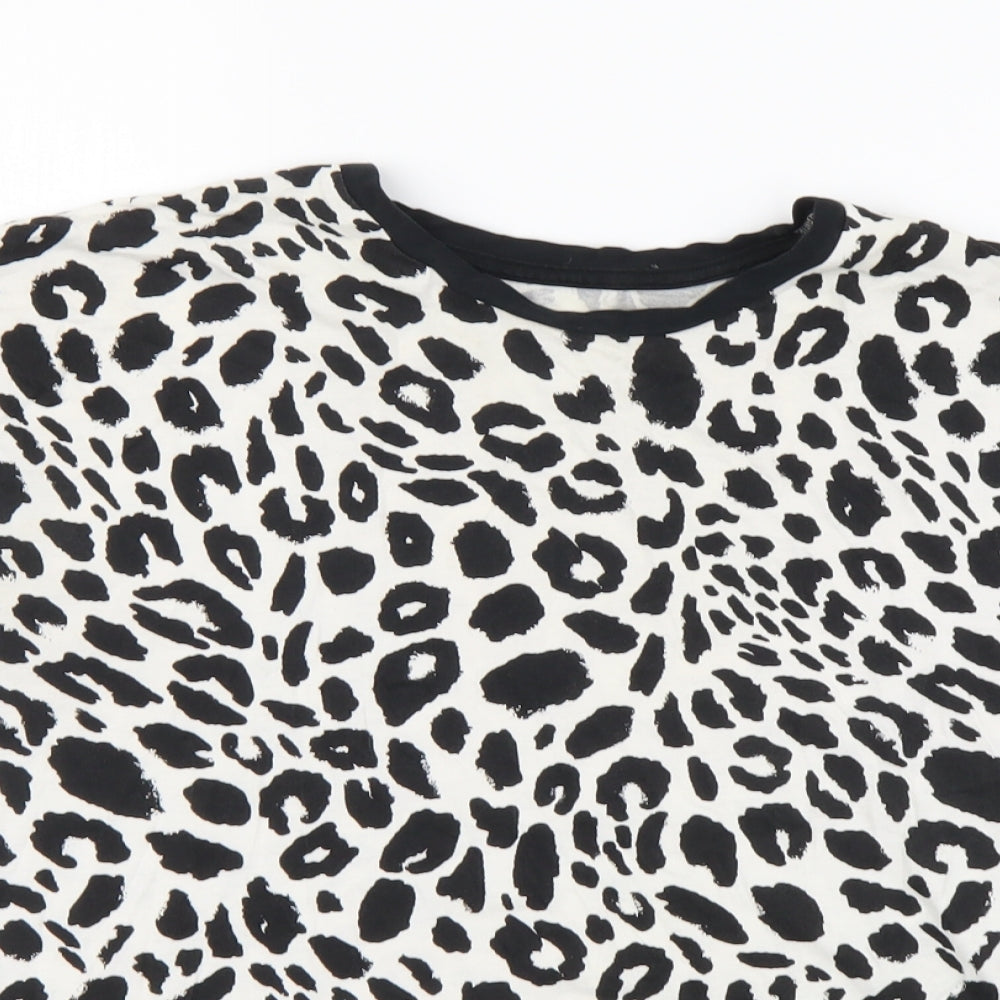 F&F Womens Black Animal Print Cotton Basic T-Shirt Size 8 Round Neck - Leopard print