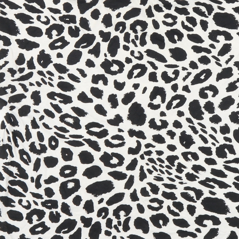 F&F Womens Black Animal Print Cotton Basic T-Shirt Size 8 Round Neck - Leopard print