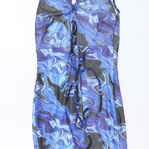 Naanaa Womens Blue Geometric Polyester Bodycon Size 6 Round Neck Pullover